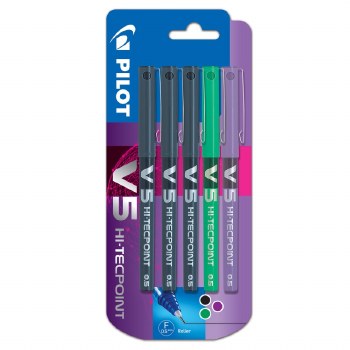 Pilot V5 Rollerball Pens 0.3mm 5Pk Assorted Colours