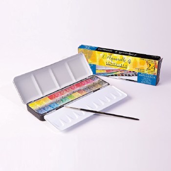 Sennelier L'Aquarelle Watercolour Metal Travel Box 24 HP & Brush