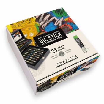 Sennelier Mini Oil Stick Set of 24 in Black Wooden Box