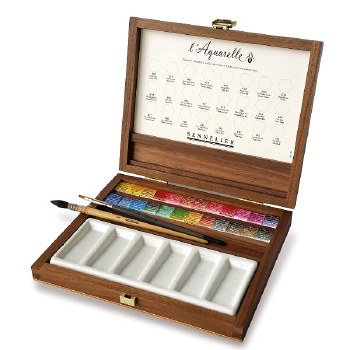 Sennelier L'Aquarelle Watercolour Set 24 HP in Walnut Wooden Box