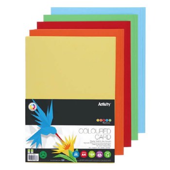 A4 Card 160gsm - 50 Sheets - Assorted Bright Colours