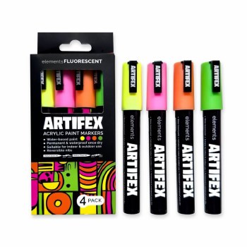 Artifex Acrylic Paint Markers Set of 4 Fluorescent 5-6mm