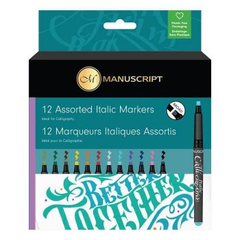 Manuscript Callicreative Italic Markers - pack of 12 assorted colours - Broad