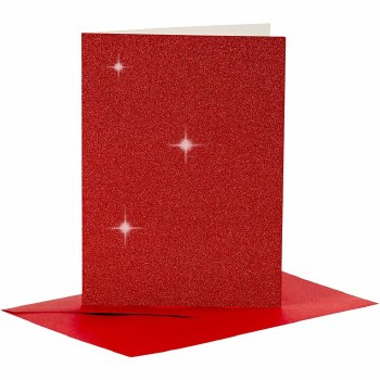 Card & Envelope - Set of 4 Red (Glitter)