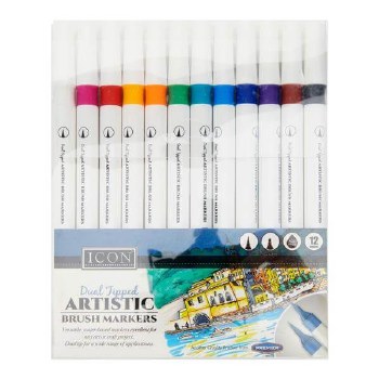 Icon Dual Tipped Artistic Brush Markers Set of 12