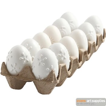 12 Plastic Eggs in tray - White Embossed