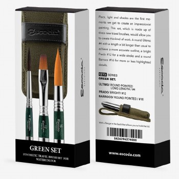 Escoda Green Travel Brush Set - 3 Brushes