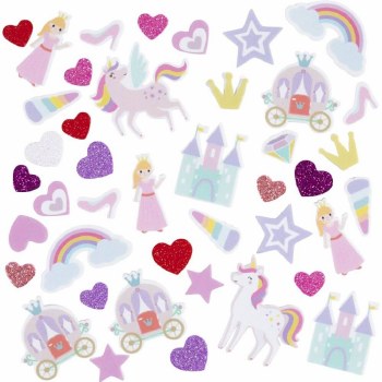 Foam Stickers 150 - Heart, Princess, Unicorn