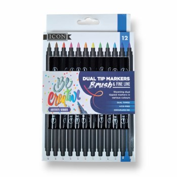 Dual Tip Brush Tip & Fineline Marker Set of 12