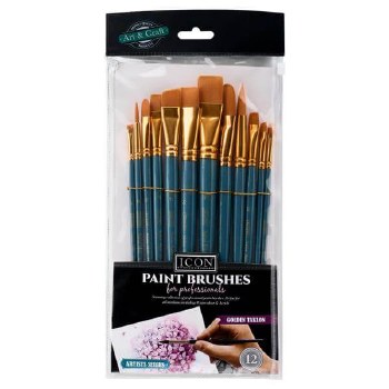 Icon Short Handle Brush Set of 12 - Medium Golden Taklon