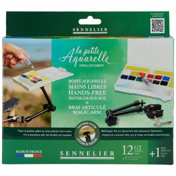Sennelier La Petite Aquarelle Hands-Free Watercolour Set of 12 Half Pans + Magic Arm