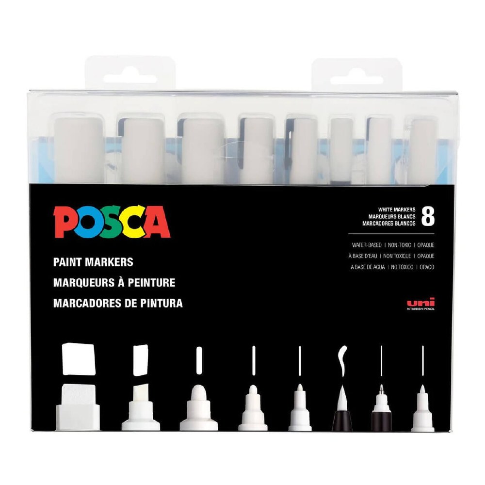 Posca Set of 8 - White Markers - Assorted Sizes - K&M Evans Trading Ltd.