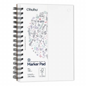 Ohuhu Bleedproof Double-Sided Marker Pad, Spiral Bound 5.5x8.5"