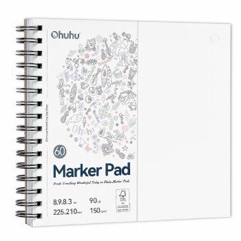 Ohuhu Bleedproof Double-Sided Marker Pad, Spiral Bound 8.9x8.3"