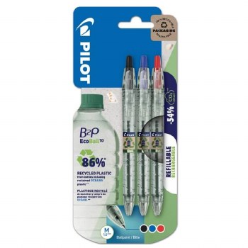 Pilot B2P EcoBall Ballpoint Pen Set of 3 Assorted