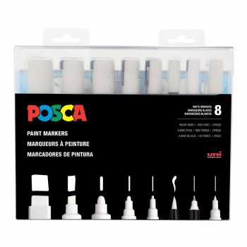 Posca Set of 8 - White Markers - Assorted Sizes