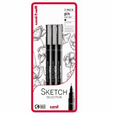 Uni Pin Fine Line Pens - Set of 3 Black