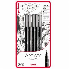 Uni Pin Fine Line Pens - Set of 5 Black