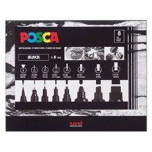 Posca Set of 8 - Black Markers - Assorted Sizes