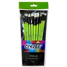 Create Green Long Handle Oil Brush Set of 12 Create Green Long Handle Oil Brush Set of 12