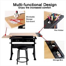 Additional picture of Evans Drawing Table Wood + Stool