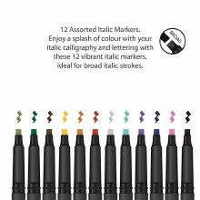 Additional picture of Manuscript Callicreative Italic Markers - pack of 12 assorted colours - Broad