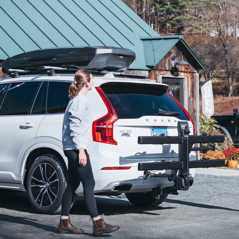 Thule Vero Hitch bike rack installed and folded on a vehicle