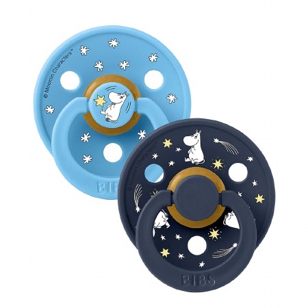 Pacifier Original COLOUR Latex 2-Pack Moomin Blue Mix Size 1 for 0-6 Months with Round Nipple