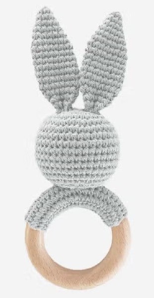 Wood Teether Bunny Grey