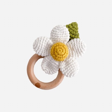 Wood Teether White Flower
