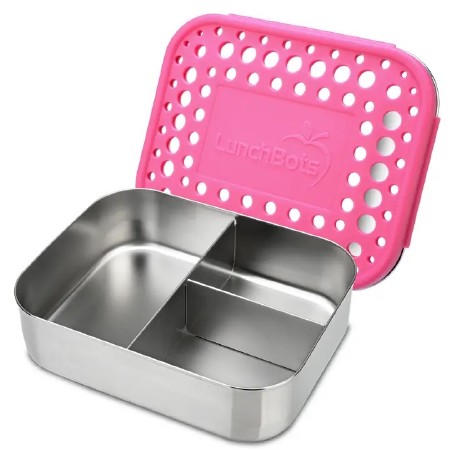 LunchBots Medium Bento Trio Pink Dots Lunch Box