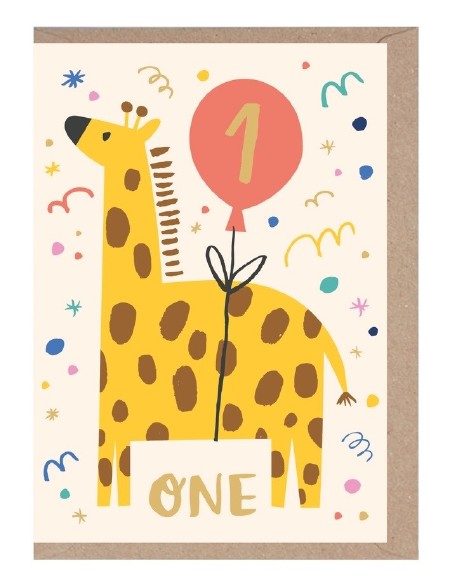 One Year Old Giraffe Card