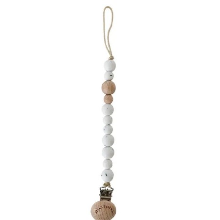 Pacifier Clip Wood &amp; Moonstone