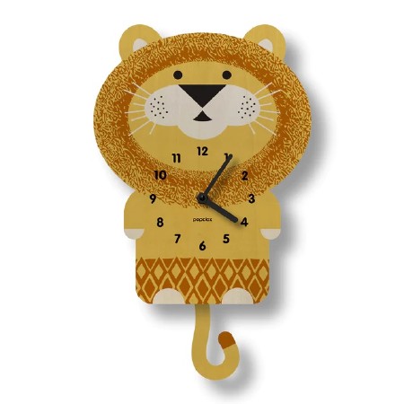 Pendulum Clock Wood Lion
