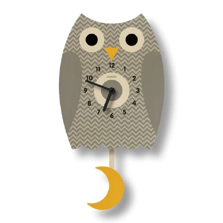 Pendulum Clock Wood Owl Gray