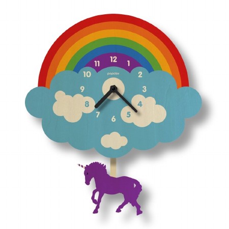 Pendulum Clock Wood Rainbow Unicorn