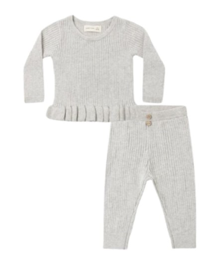Rib Peplum Set Fog 3-6m