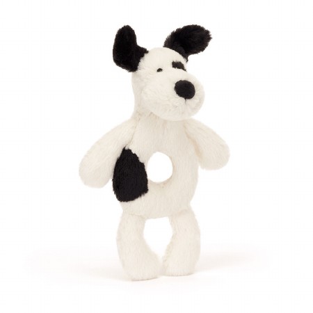 Ring Rattle Bashful Puppy Black &amp; Cream Rufferty