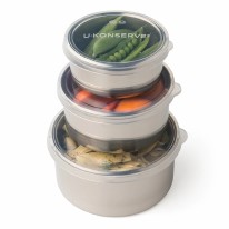 Round Nesting Trio of Stainless Steel Containers with Clear Silicone Lids