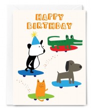 Happy Birthday Animal Skateboarders Card