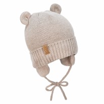 Knit Bear Hat Wheat 3-9m