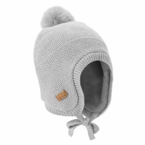 Knit Pom Pom Hat Grey 3-9m
