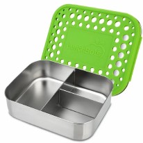 LunchBots Medium Bento Trio Green Dots Lunch Box