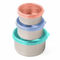 Round Nesting Trio of Stainless Steel Containers with Silicone Lids in Tropical Sky