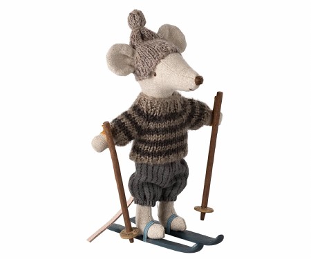 Winter Mouse with Ski Set Big Brother in Grey