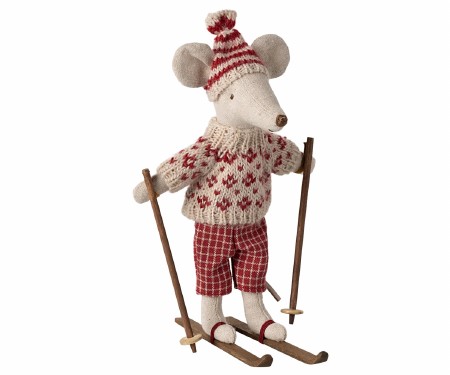 Winter Mouse with Ski Set Mum in Red