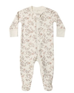 Zip Footie Floral Vine nb