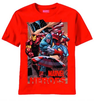Marvel Heroes Tres Americanos Red T/S Lg