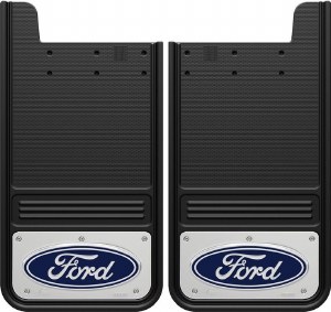 GA1223F-C, Gatorback Ford Logo Mud Flap, 12x23", universal fit. Heavy-duty virgin rubber with formed 304 stainless steel plate and 7075-T6 aluminum fasteners.