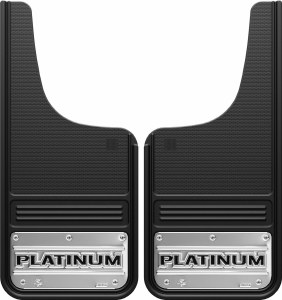 Gatorback Platinum mud flaps GA1226CUTPL, 12x26" universal front fit, made from heavy-duty rubber with stainless steel plate for durable, stylish truck protection.